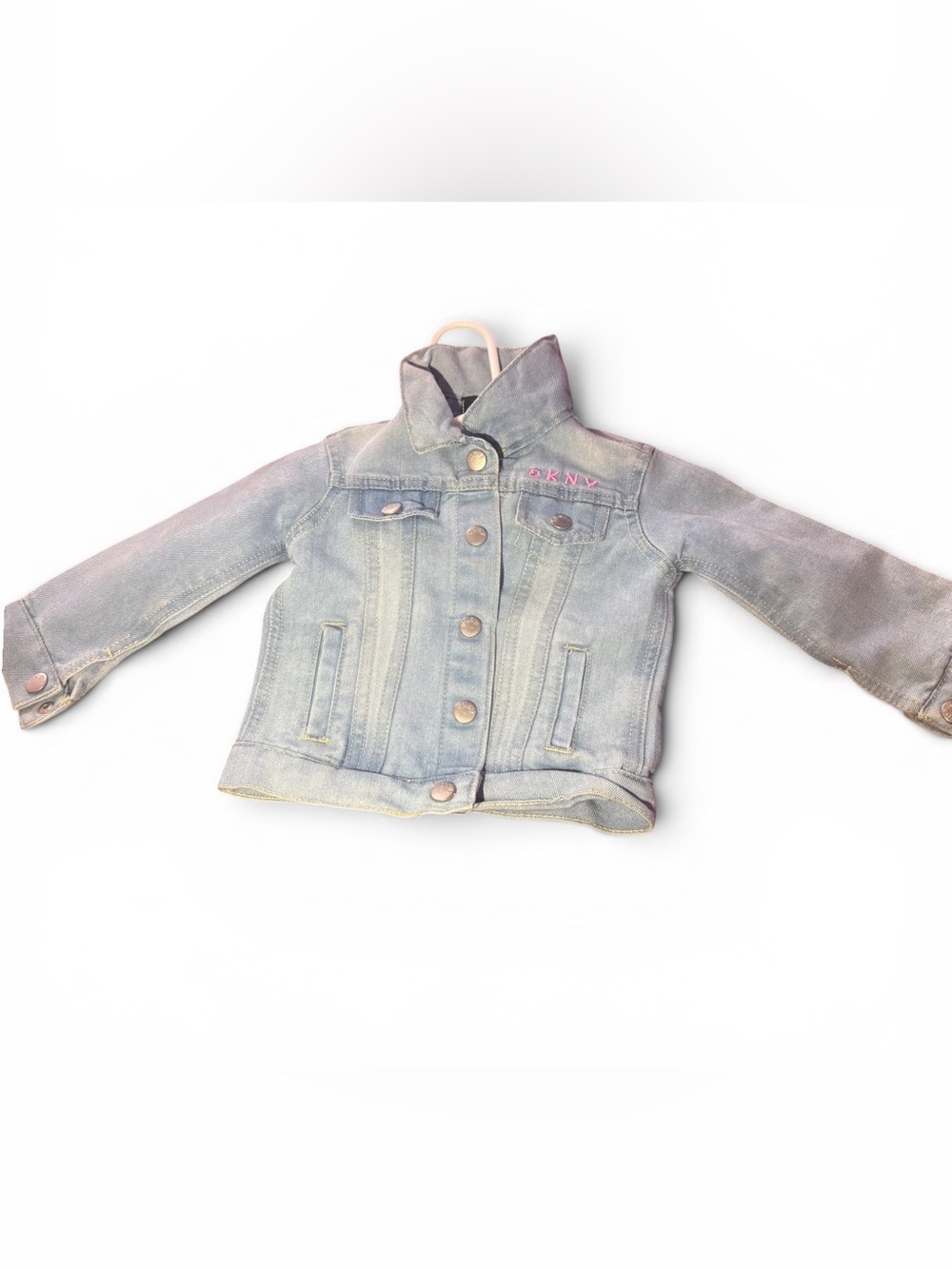 Dkny Girls' Faded Blue Denim Jacket with Pink Logo & Gap Light Pink Leggings